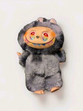 THE MONSTERS Labubu Gray Small Stuffed Plush Toy with Colorful Face, 6-14 in